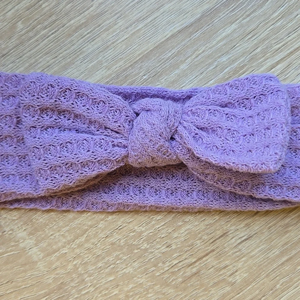 Boho Baby Girl Waffle Knit Bowknot Headband Hair Band Kids Lavender Headwrap